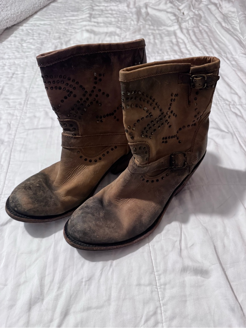 LIBERTY Brown Studded Leather Ankle Booties
